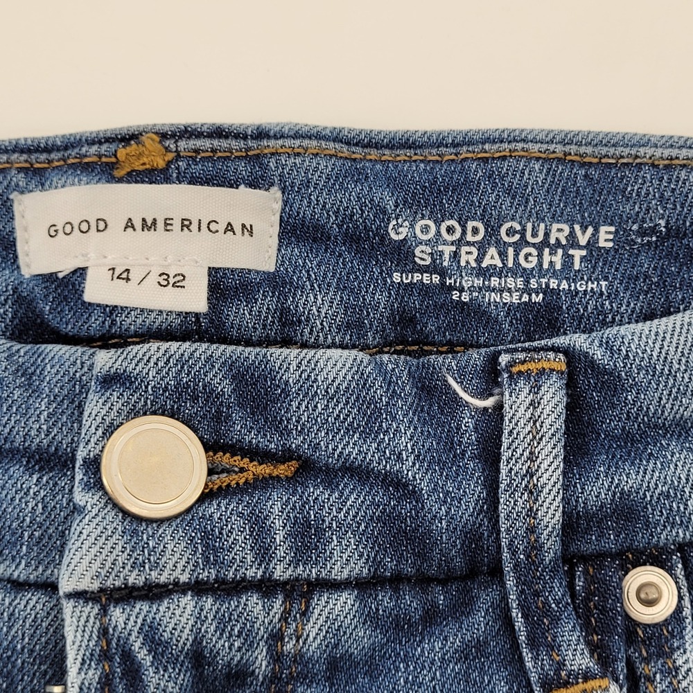 Good American Good Curve Straight‎ Jeans Womens 14/32 Blue Super High Rise Denim - Picture 3 of 6
